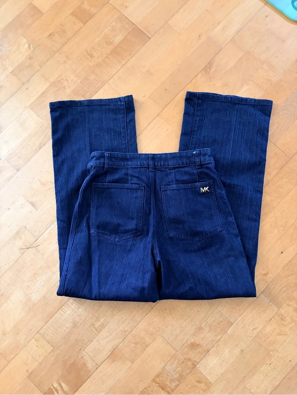 Michael Kors Navy High-Rise Wide-Leg Jeans